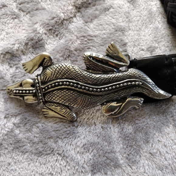 Vtg Chico's Belt Women's M / L Black Braided Woven Silver Crocodile Buckle Y2K - Picture 2 of 5